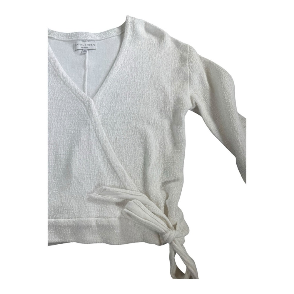 Texture Thread Madewell Wrap Top White Textured Knit Long Sleeve Cropped XS‎ - Picture 2 of 11